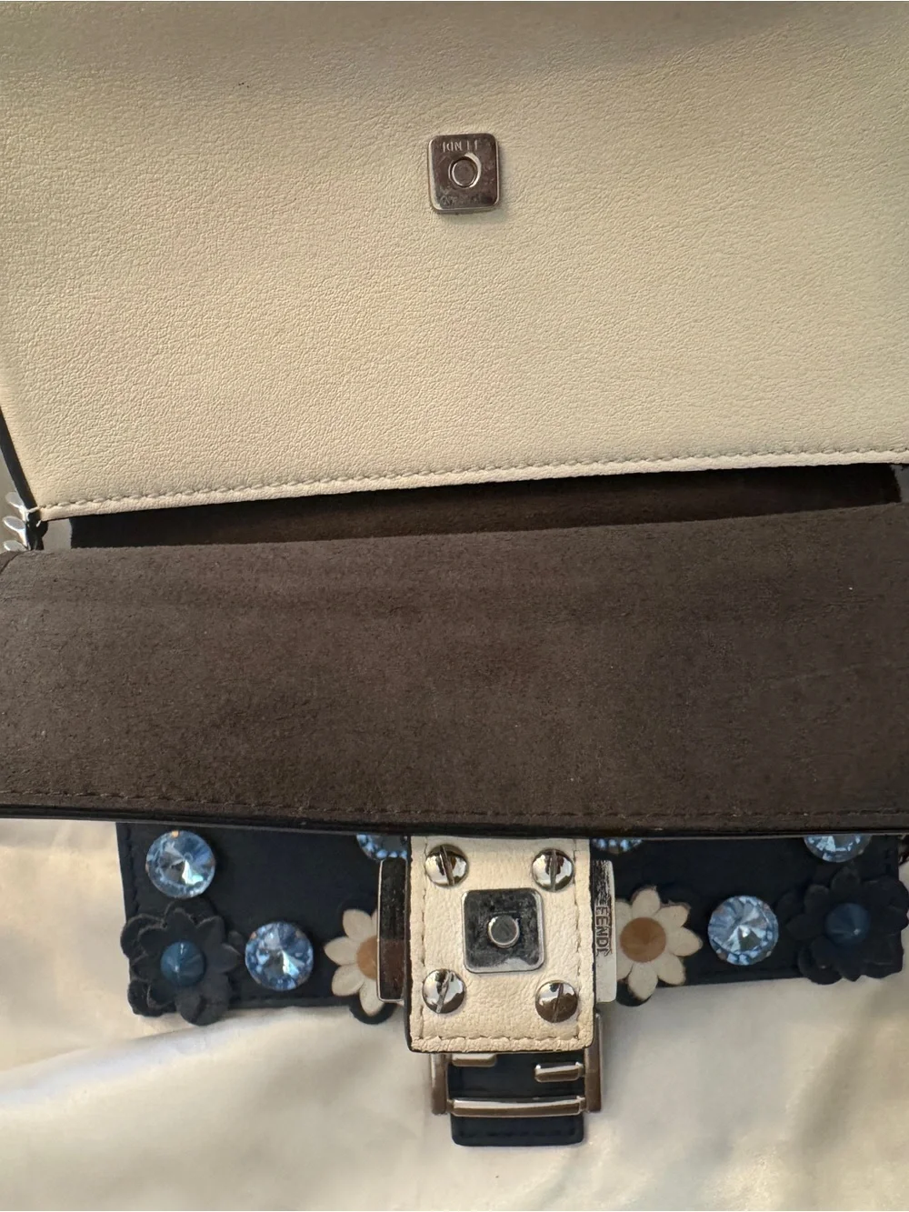 Blue Floral Embellished Leather Crossbody Bag - Unbranded